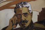 Représentation de Staline en marqueterie de cuivre. H 34 x...