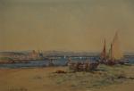 Victor COSTE (1844-1923): "Retour de pêche" Aquarelle signée en bas...