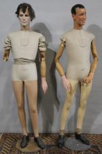 Pierre IMANS: deux anciens mannequins articulés en bois (manques et...