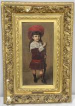 Edouard Joseph DANTAN (1848-1897) "Jeune fille en robe rouge" Huile...