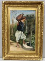 Blanche PAYMAL-AMOUROUX: (XIX-XX) "Le porteur d'eau", Huile sur toile signée...