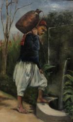 Blanche PAYMAL-AMOUROUX: (XIX-XX) "Le porteur d'eau", Huile sur toile signée...