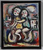 Joseph STAMBOULIAN (1937): "Promenade en deux-roues" Huile sur toile signée...