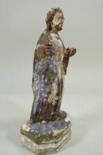 Saint Joseph , statuette bois sculpté avec traces de polychromie,...
