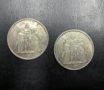 Deux pièces de 10F en argent datées 1966 et 1970....