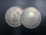 Deux pièces de 10F en argent datées 1966 et 1970....