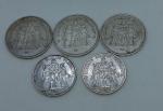 Lot de 5 pièces en argent Francs Hercule comprenant:
- 3...