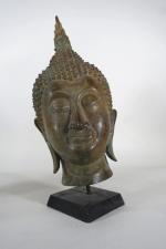 THAILANDE style LANNA Tête de bouddha en bronze à patine...