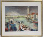 Paul CLEMENT (1905-?) "Port en Bretagne" Gouache signée en bas...