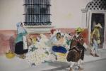 Yves BRAYER: (1907-1990): "Marchandes de fleurs au Mexique" Dessin aquarellé...