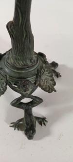 Chandelier en  bronze figurant un arbuste supportant deux lampes...