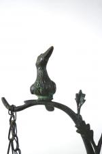 Chandelier en  bronze figurant un arbuste supportant deux lampes...