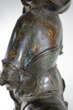 Samouraï sur son cheval, sculpture en bronze polychromé, Japon, vers...