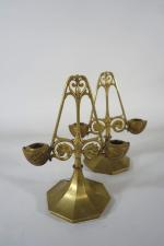 Paire de chandeliers en bronze doré à deux lumières à...