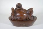 Brûle parfum Bouddha rieur en ébène sculpté, travail moderne 16...