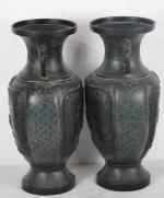 Paire de vases en bronze, à anses à décor d'éléphants....