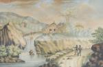 TOULZA Jean-Etienne (vers 1780-1840) : Paysage à la cascade, dessin...