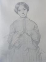 CABANEL Alexandre (1823-1889) : Jeune fille tricotant, dessin,  signé...