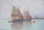 HOUBEN (XIX-XXème s.) : Deux bateaux en mer, HST, SBG,...