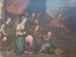 Ecole XVIIème s. : Sainte Famille, huile sur toile, 96x124x3...