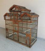 Cage à oiseaux en bois exotique grillagé daté 1889 et...