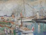 ADRION Lucien (1889-1953)  : Port animé, HST, SBG, 50x65...