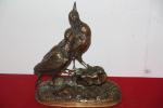 PAUTROT Ferdinand (1832-1874) : Couple de cailles. Epreuve en bronze...