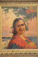 AZEMA Ernest , (1871-1917), " Femme aux oranges", huile sur...