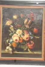 Huile sur toile, " Bouquet de fleurs", dans le style...