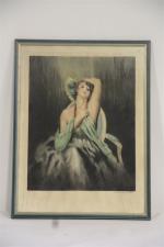 Epoque 1925-1930, " Figure féminine assis dans un fauteuil", lithographie,...