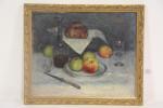 MIGNON Lucien  (1865-1944) "nature morte aux pommes et à...