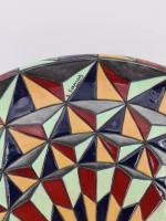 SAMAT Berthe, Plat en céramique émaillée à décor géométrique polychrome,...