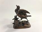 DELABRIERE Edouard (1829-1912) : L'oiseau blessé. Épreuve en bronze à...
