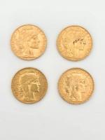 4 pièces de 20 Francs or Coq, 2x1905, 1907 et...