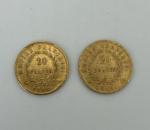 2 pièces de 20 Francs Napoléon tête laurée 1811 et...