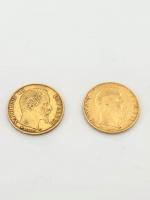 2 pièces de 20 Francs Napoléon, 1858, 1859 poids :...