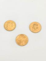 3 pièces de 10 Francs Coq, 1899, 1905, 1910, poids...
