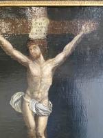 École Française XVIIe siècle, La crucifixion, huile sur toile, 60...