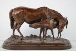 Isidore Jules BONHEUR (1827-1901): "Chevaux" Sculpture en bronze à patine...