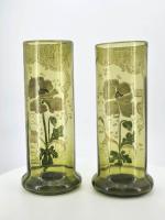 Attribué à LEGRAS : Paire de vases rouleau en verre...