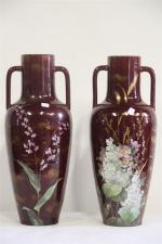 MASSIER: Ensemble de céramiques comprenant deux beaux vases à décor...