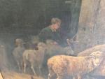 BALLIQUANT N. (XIXe siècle) : Intérieur de bergerie. Huile sur...
