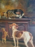 VIMAR Auguste (1851-1916) : Chats et chiens dans un intérieur....