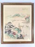 JAPON, Fin XIXe siècle : Paysages au bord du lac....