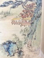 JAPON, Fin XIXe siècle : Paysages au bord du lac....