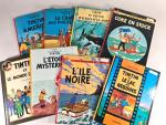 HERGE : Suite de 8 albums des Aventures de Tintin,...
