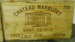 12 bouteilles Château Marbuzet St Estèphe 2003 CBO (non ouverte)