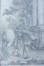 DESRAIS Claude Louis (1746-1816) : Cavalier montant à cheval, dessin...
