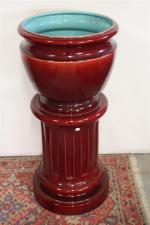 Colonne dorique et vasque en céramique rouge intérieur bleu H:...