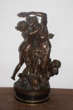 CLODION d'après, satyre, nymphe et putti, sujet en bronze (...